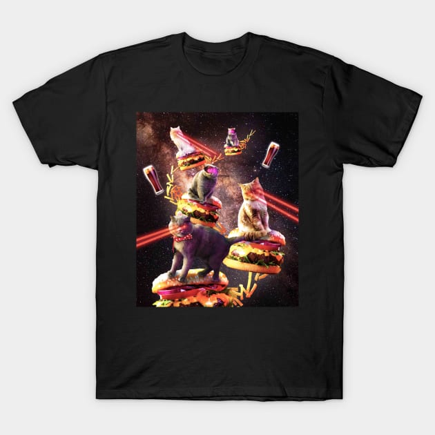 Galaxy Laser Cat On Burger - Space Cheeseburger Cats with Lazer T-Shirt by Random Galaxy